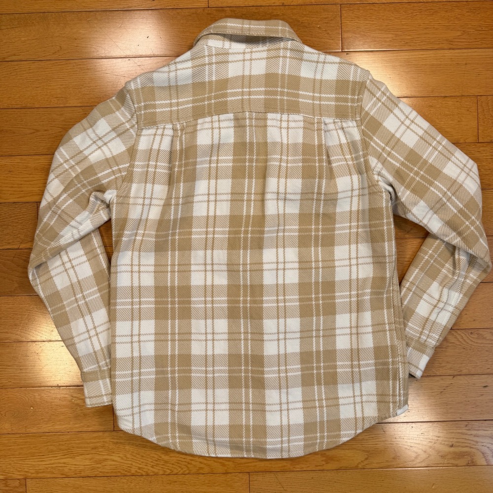 Outerknown Blanket Shirt Mens‎ Small Tan White Plaid Organic Cotton Button Down - Picture 9 of 9